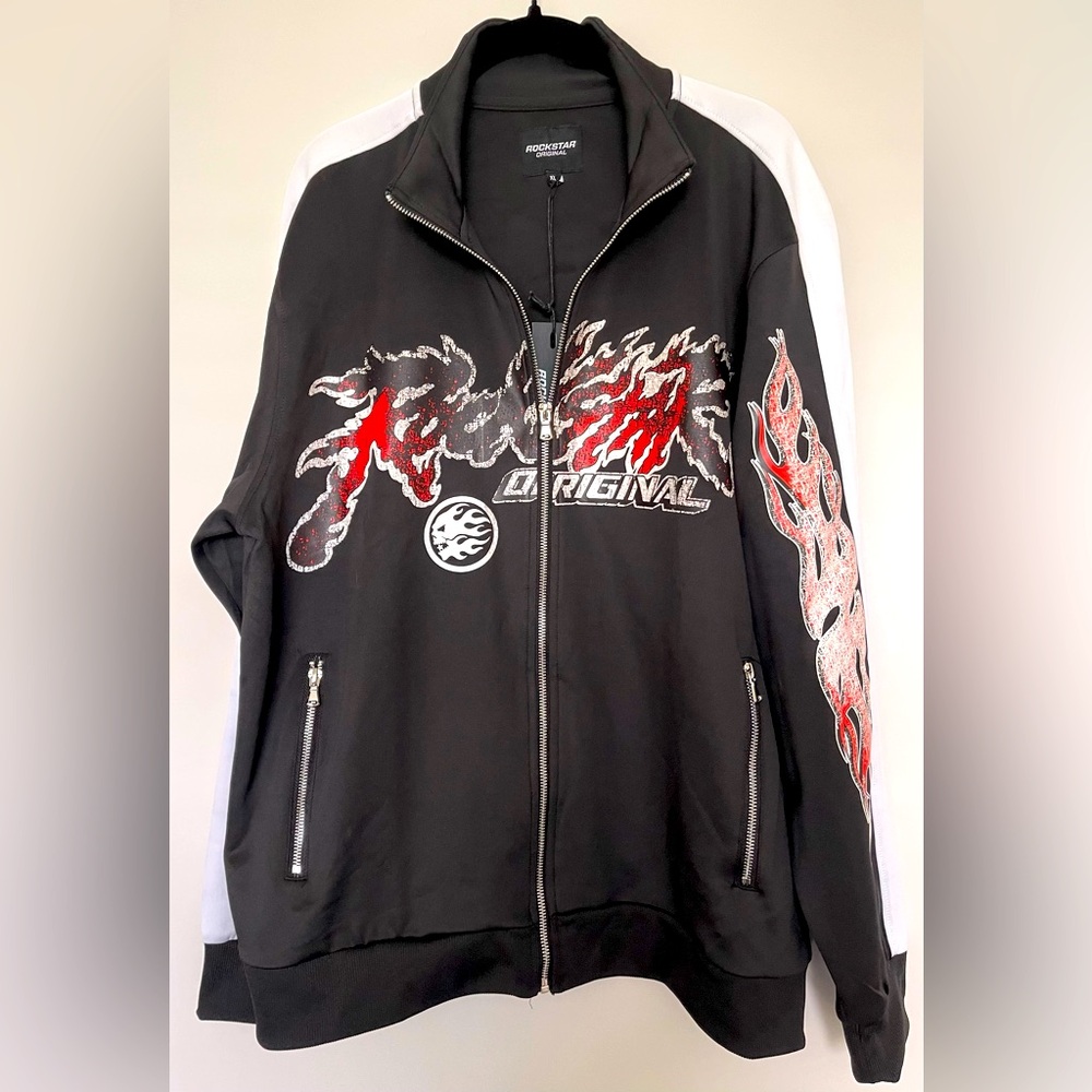 Rockstar Original Yash Black Tricot Flare Zip-Up Jacket Size XL NWT